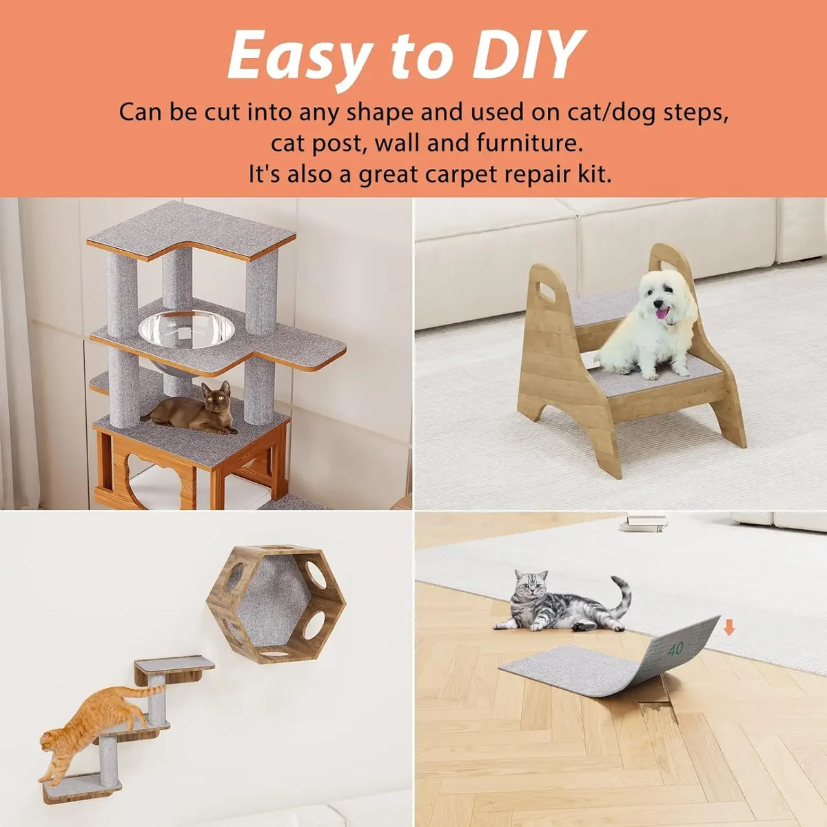 Cat Scratching Mat Self-Adhesive Trimmable Carpet Cat Scratching Post Carpet for Anti-Scratching Sofa Furniture Protection